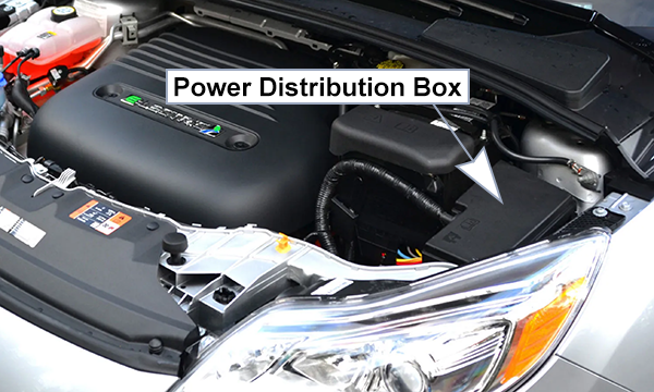 Ford Focus Electric (US) (2012-2014): Under-hood compartment fuse box location