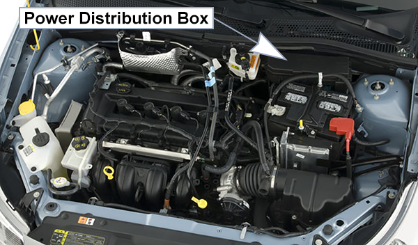 Ford Focus (US) (2008-2011): Engine compartment fuse box location