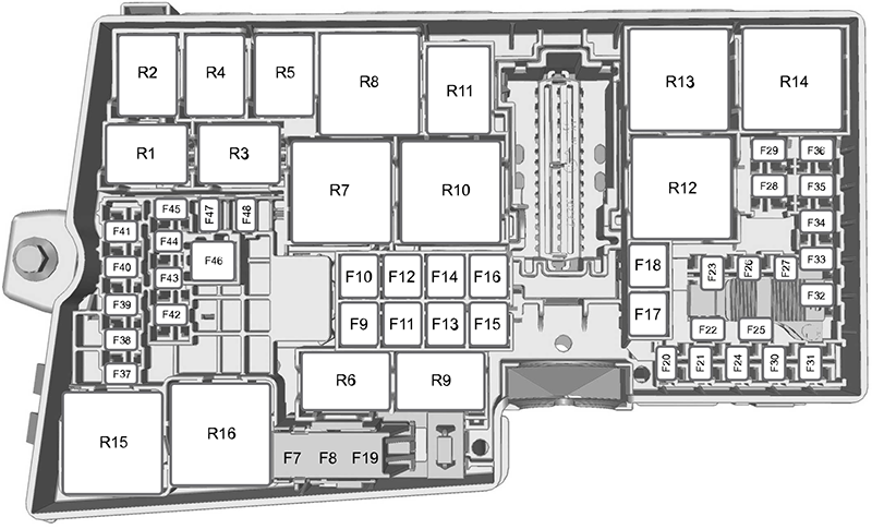 Ford Focus (US) (2018): Engine compartment fuse box diagram