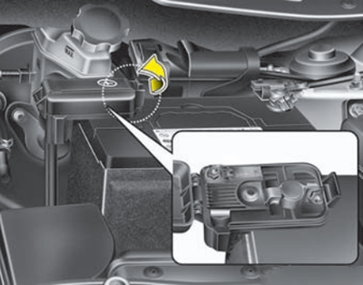 Kia Sportage (SL; 2011-2013): Engine compartment main fuse panel box location