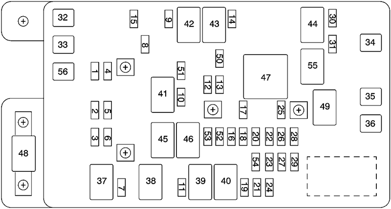 Buick Rainier (2004): Engine compartment fuse box diagram (L6)