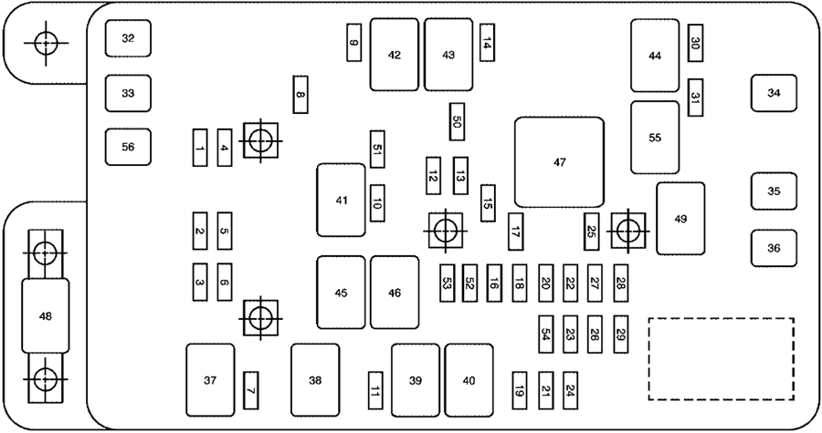 Buick Rainier (2005): Engine compartment fuse box diagram (L6)