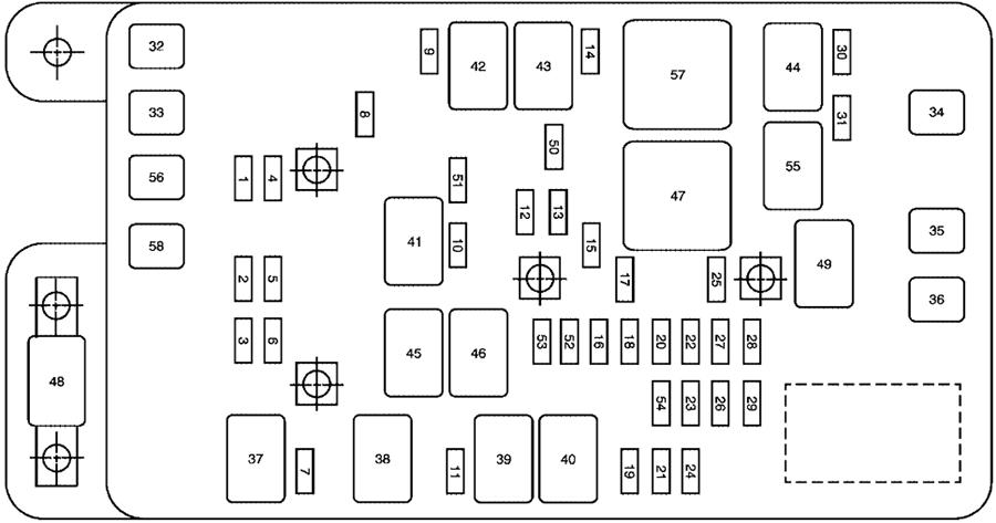 Buick Rainier (2004): Engine compartment fuse box diagram (L6)