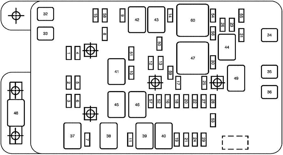 Buick Rainier (2005): Engine compartment fuse box diagram (V8)