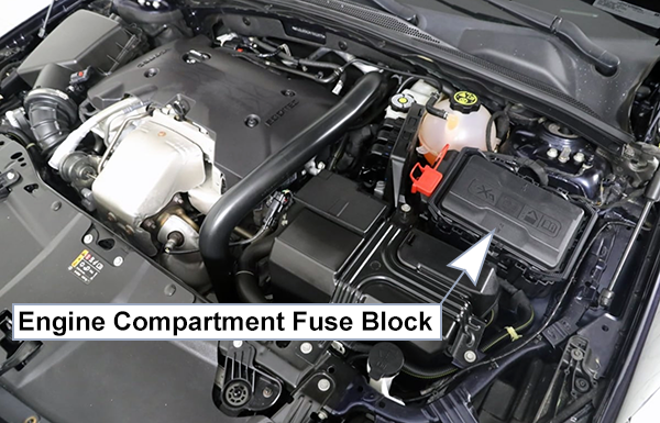 Buick Regal (2018-2020): Engine compartment fuse box location