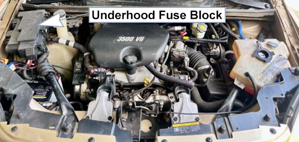 Buick Terraza (2005-2007): Engine compartment fuse box location