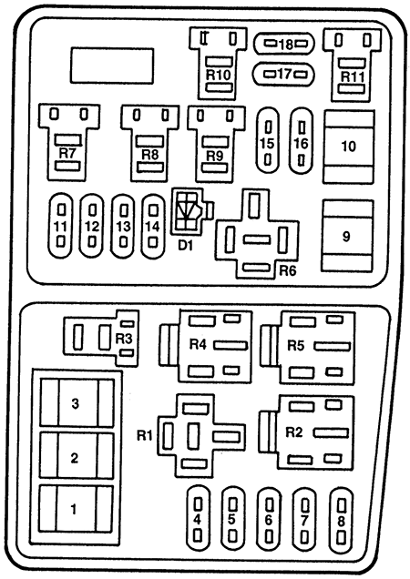 Ford Contour (1996-1997): Engine compartment fuse box diagram