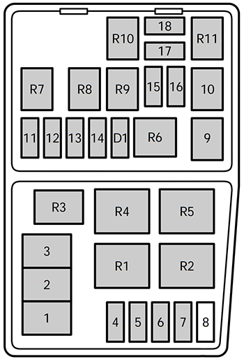 Ford Contour (1998): Engine compartment fuse box diagram