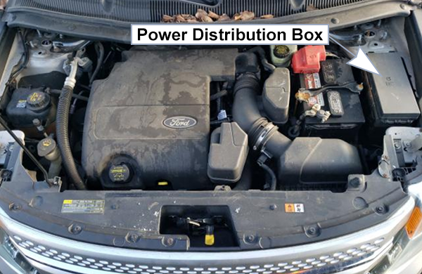 Ford Explorer (U502; 2011-2015): Engine compartment fuse box location