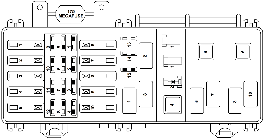 Ford Explorer (UN105/150; 1998): Engine compartment fuse box diagram