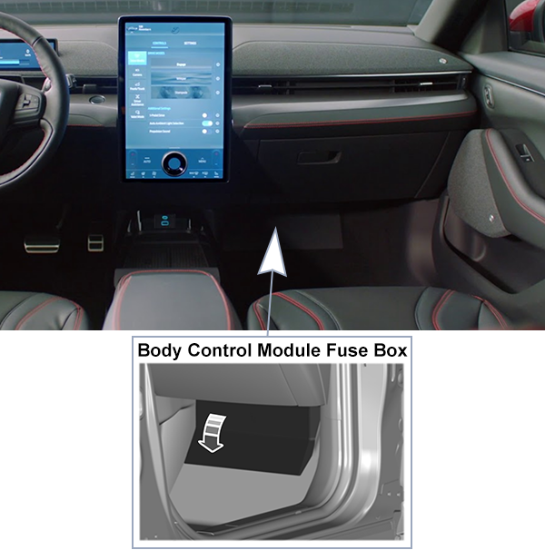 Ford Mustang Mach-E (2021-2024): Passenger compartment fuse panel location