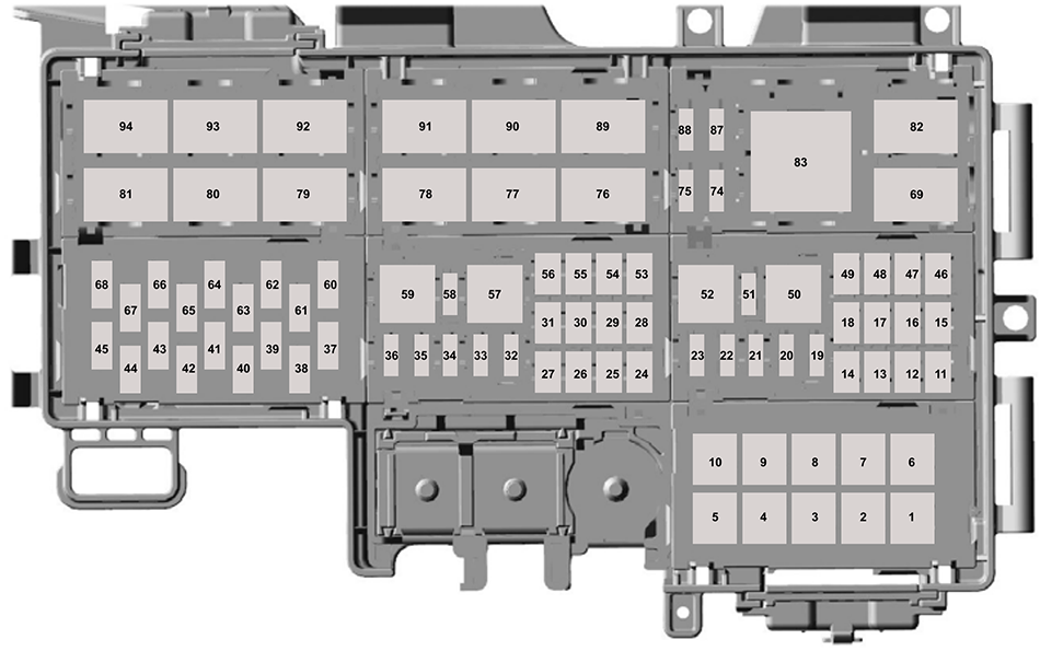 Ford Mustang (S550; 2019): Engine compartment fuse box diagram