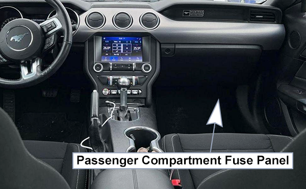 Ford Mustang (S550; 2018-2023): Passenger compartment fuse panel location