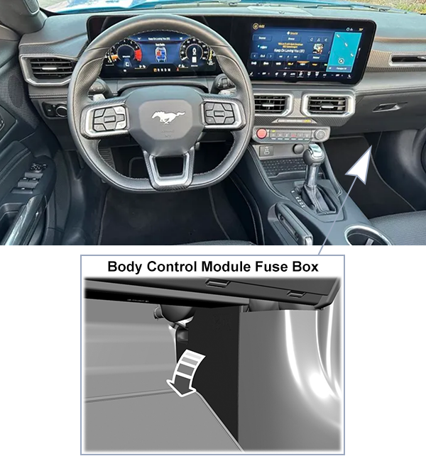 Ford Mustang (S650; 2024): Passenger compartment fuse panel location