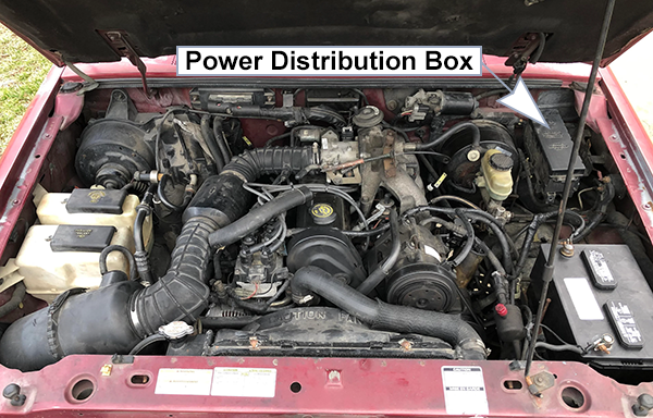 Ford Ranger (1996-1997): Engine compartment fuse box location