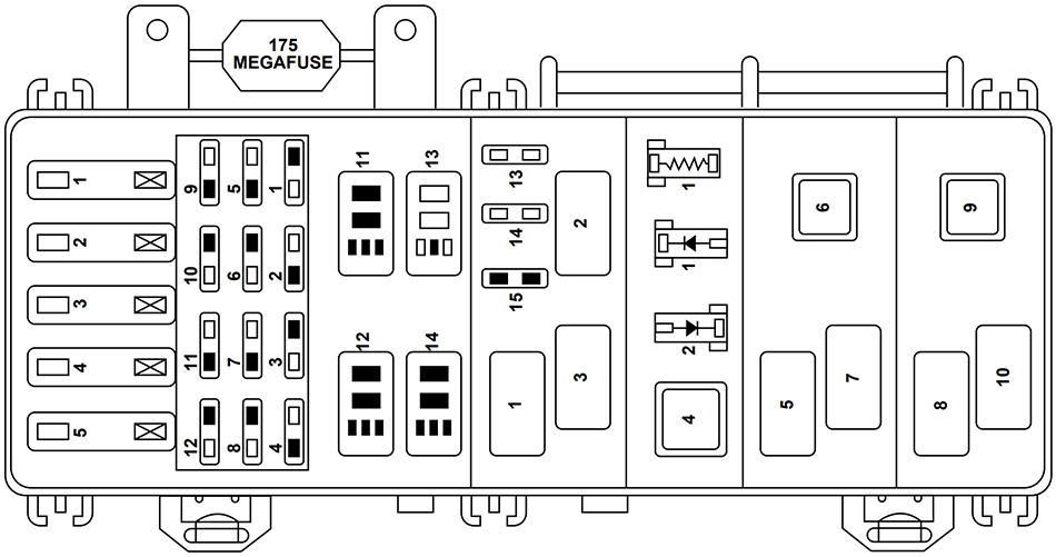 Ford Ranger (1998): Engine compartment fuse box diagram