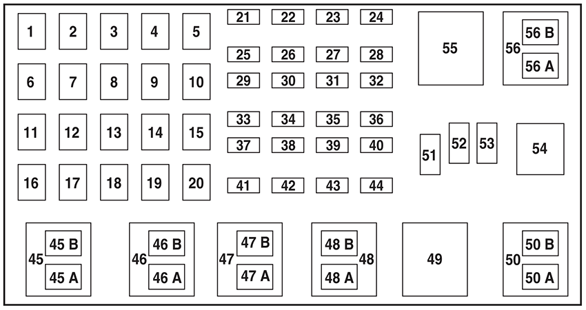 Ford Ranger (2001): Engine compartment fuse box diagram 3.0L and 4.0L