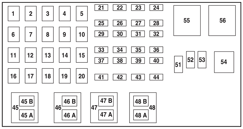 Ford Ranger (2002): Engine compartment fuse box diagram 3.0L and 4.0L