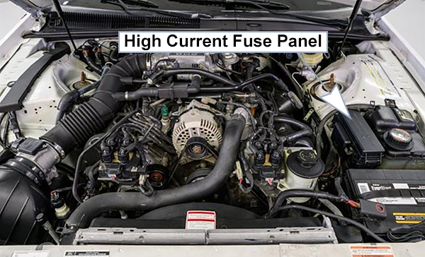 Ford Thunderbird (1996-1997): Engine compartment fuse box location