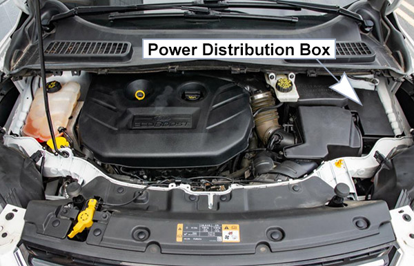 Ford Escape (2013-2016): Engine compartment fuse box location