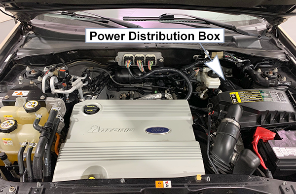 Ford Escape Hybrid (2005-2007): Under-hood compartment fuse box location