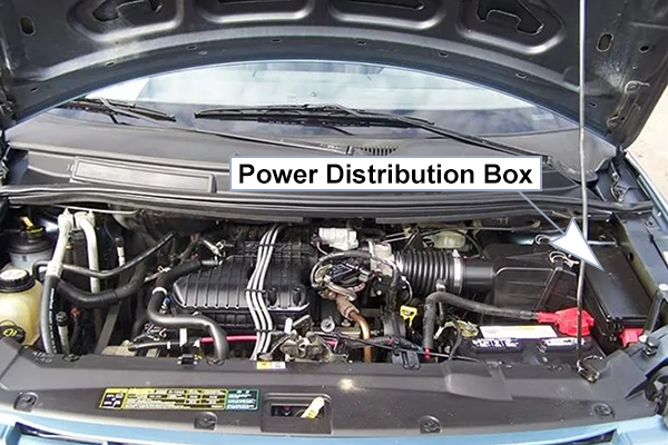 Ford Freestar (2004-2007): Engine compartment fuse box location