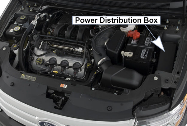 Ford Taurus (2008-2009): Engine compartment fuse box location