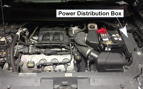 Ford Taurus X (2008-2009): Engine compartment fuse box location