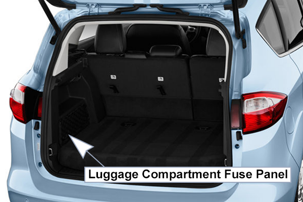 Ford C-Max Hybrid/Energi (2013-2018): Load compartment fuse box location