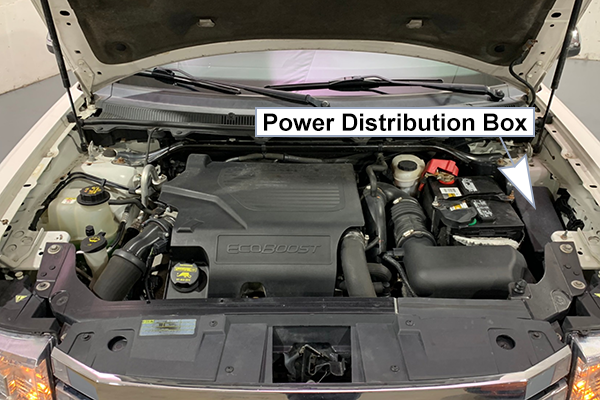 Ford Flex (2009-2012): Engine compartment fuse box location