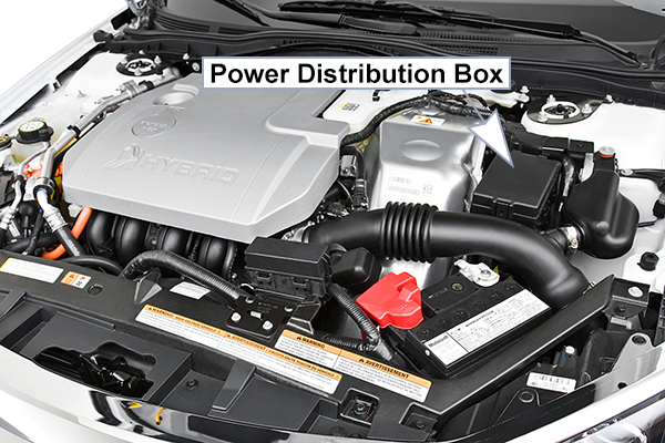 Ford Fusion Hybrid (2010-2012): Under-hood compartment fuse box location