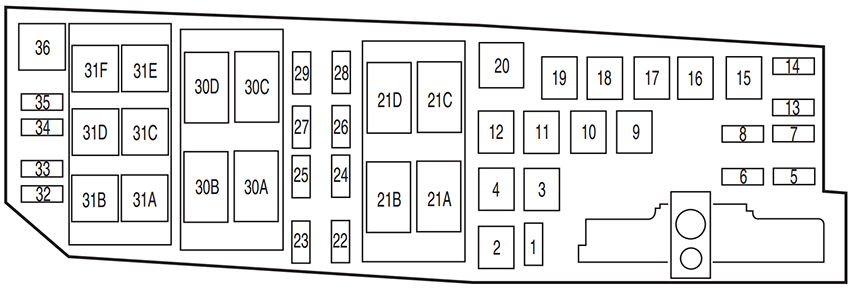 Ford Transit Connect (2010): Engine compartment fuse box diagram