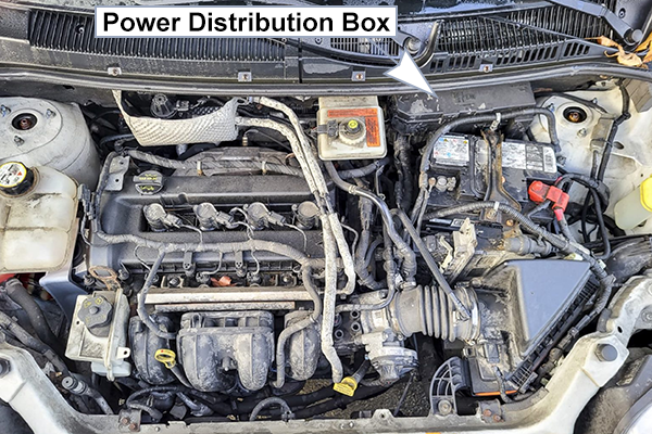 Ford Transit Connect (2010-2013): Engine compartment fuse box location