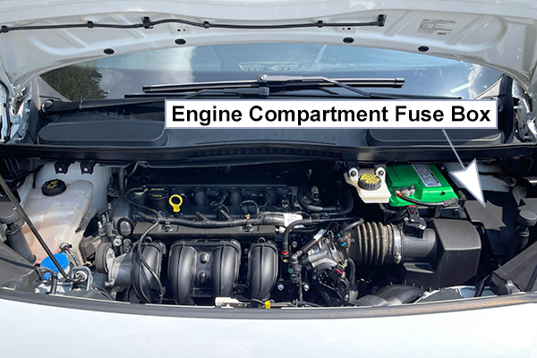 Ford Transit Connect (2014-2018): Engine compartment fuse box location