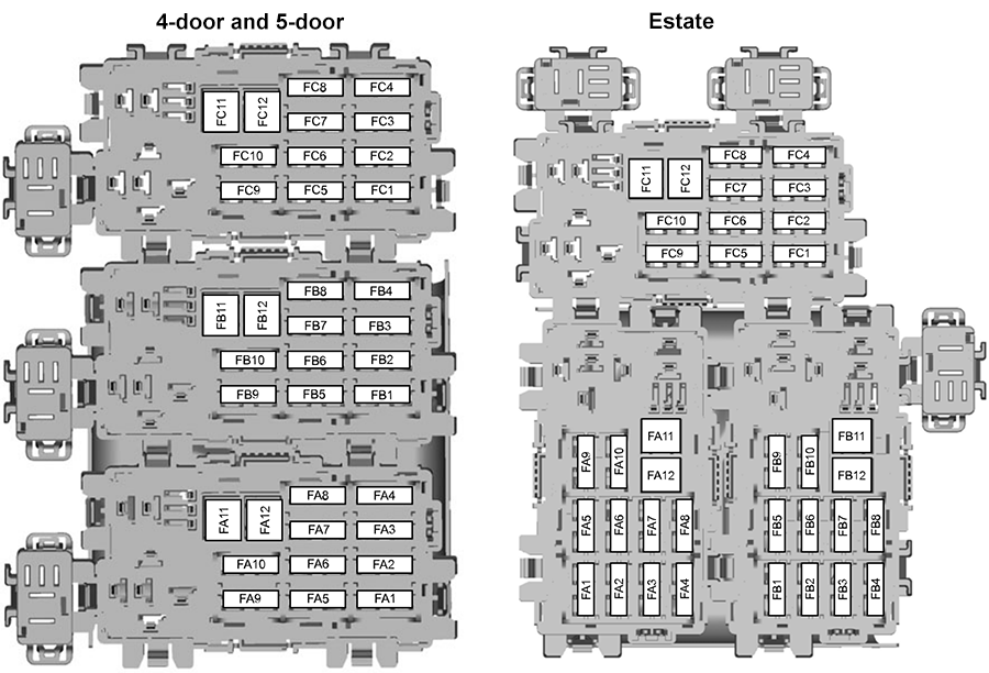 Ford Mondeo (2007): Rear compartment fuse box diagram