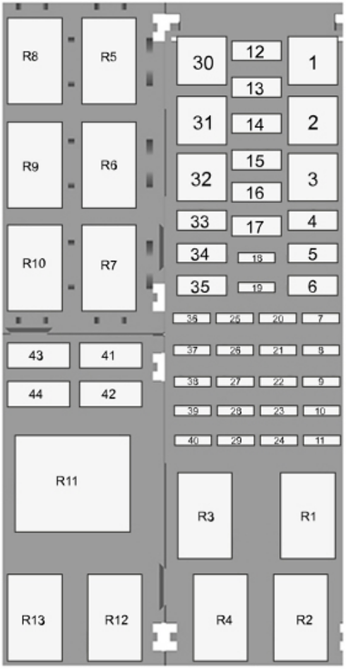 Ford Ka+ (2016-2018): Engine compartment fuse box diagram